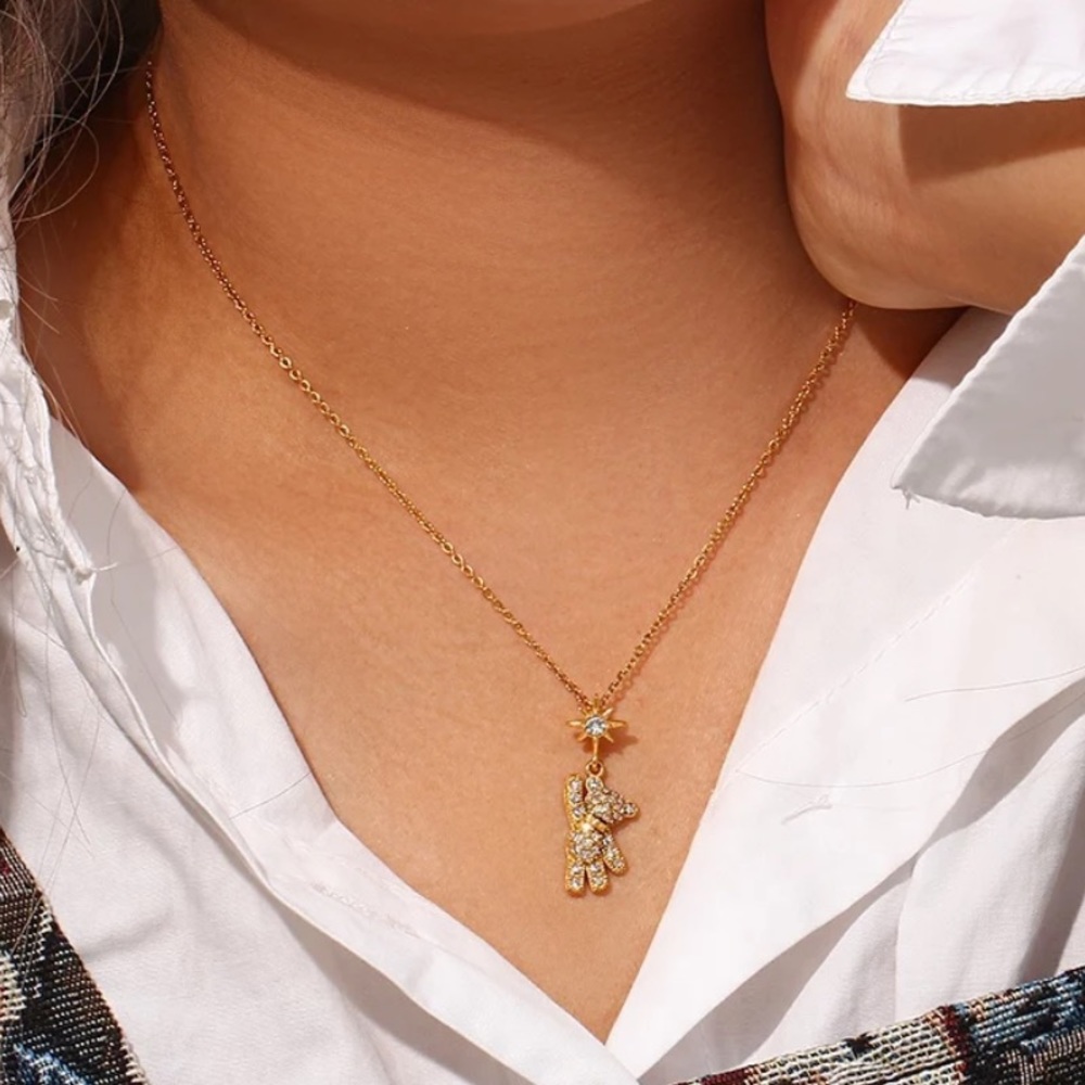 New Teddy Bear 18K Gold Necklace, nice Necklace, cute Necklace - Picture 2 of 6